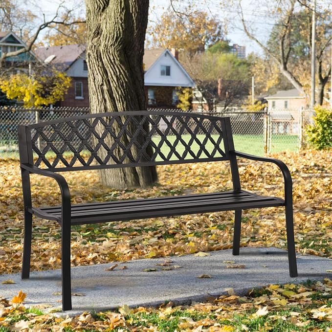 FDW Park Bench Metal Bench 50 Garden Bench Chair Outdoor Benches Clearance - Image 2