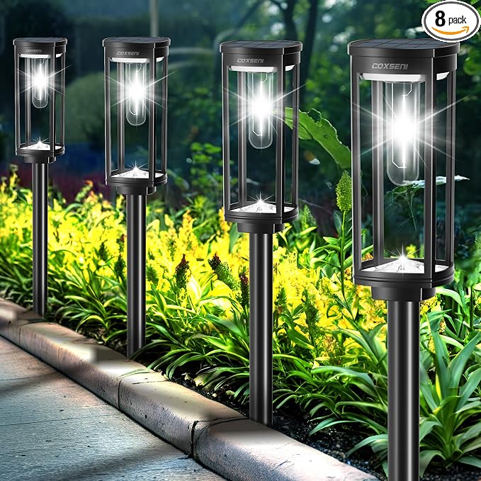 Solar Path Lights Outdoor 8 Pack, Bright Solar Pathway Lights Outside Waterproof by COXSENI