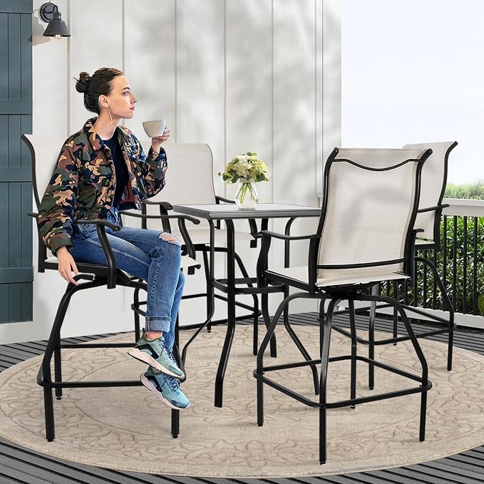 LEVELEVE Patio Bar Set 5pcs Swivel Bar Stools Outdoor Bistro Textilene - Image 8