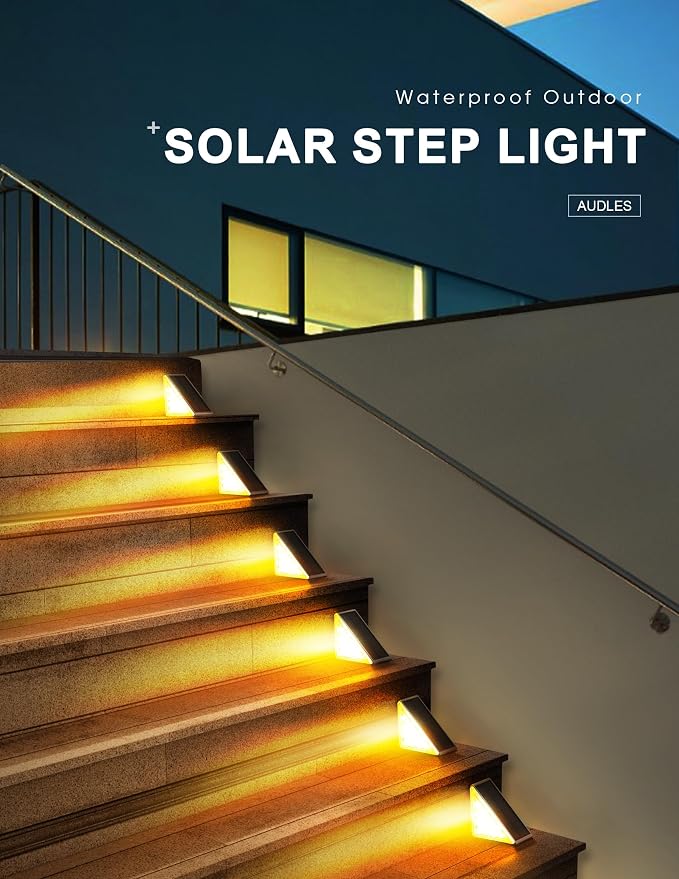 LED Solar Step Lights Waterproof Outdoor Stair Lights, Warm White Solar Deck - Image 8
