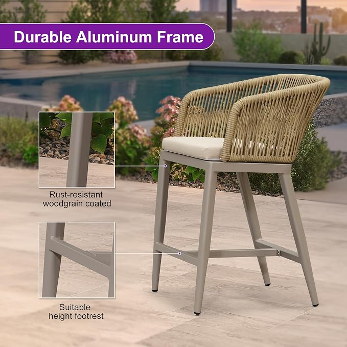 PURPLE LEAF Counter Height Bar Stool Set of 2 Woven Rattan Counter Stool Bar - Image 9