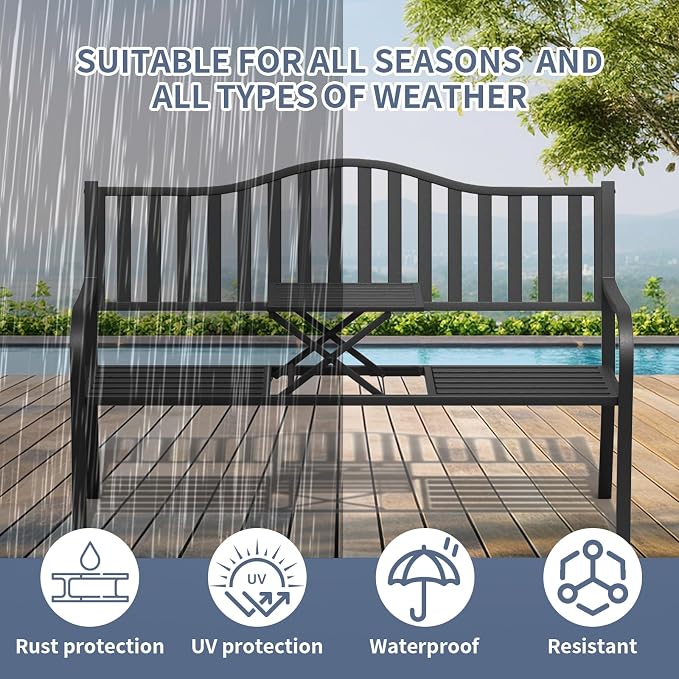 SHGJ&SOFT Outdoor Bench, Garden Bench, Outdoor Metal Frame Patio Park Bench - Image 8