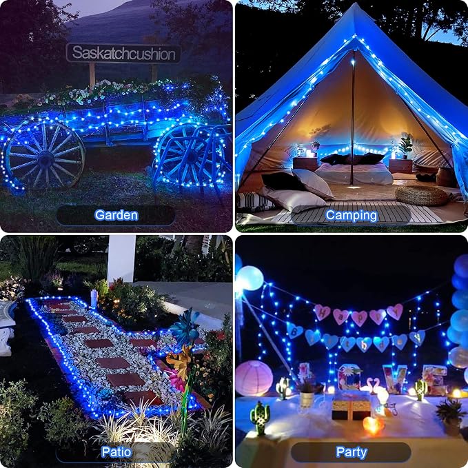 JMEXSUSS 4 Pack 100 LED Solar Fairy Lights, 33ft Blue Solar String Lights - Image 3