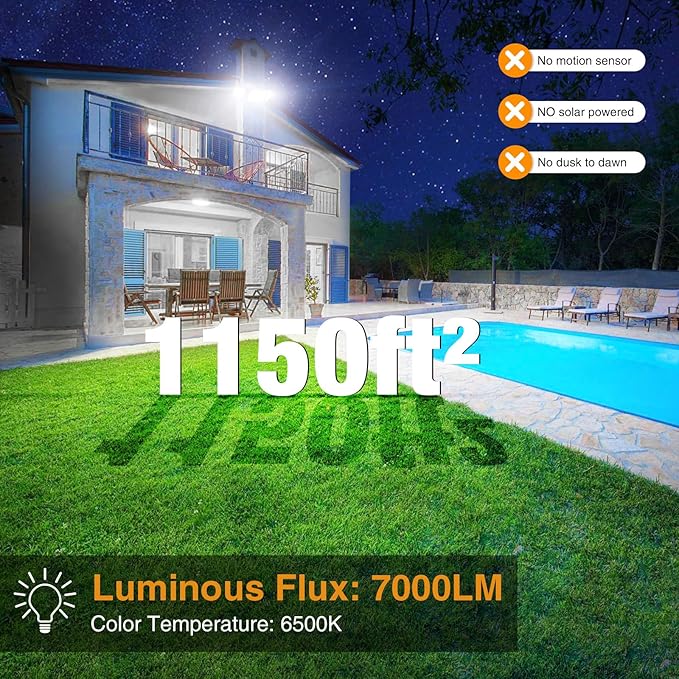 Onforu 75W Flood Lights Outdoor, 7000LM Brightness Security Lights Switch - Image 3