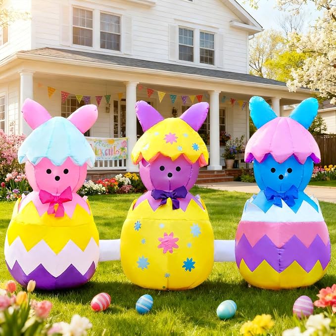 Domkom 6FT Long Easter Inflatable Bunny Outdoor Decorations, Build-in LED by DomKom