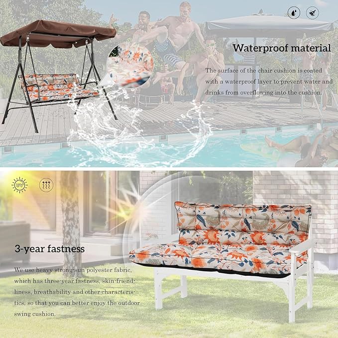 Outside Benches Cushion with Backrest, Thicken Waterproof Swing Cushions 2/3 - Image 6