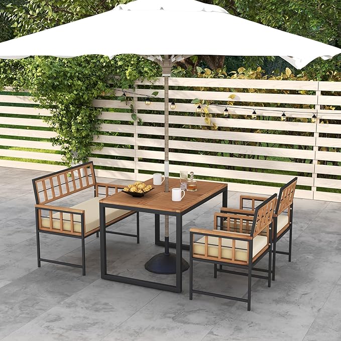 Tangkula 4 Piece Patio Dining Set, Outdoor Wood Dining Furniture W/ 2 Chairs & - Image 2