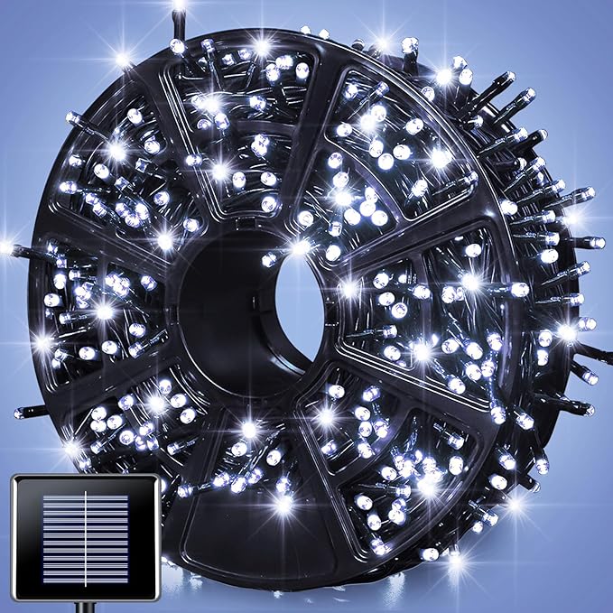 JMEXSUSS 600 LED Solar Christmas Lights Outdoor Waterproof, 206.7ft White Solar by JMEXSUSS