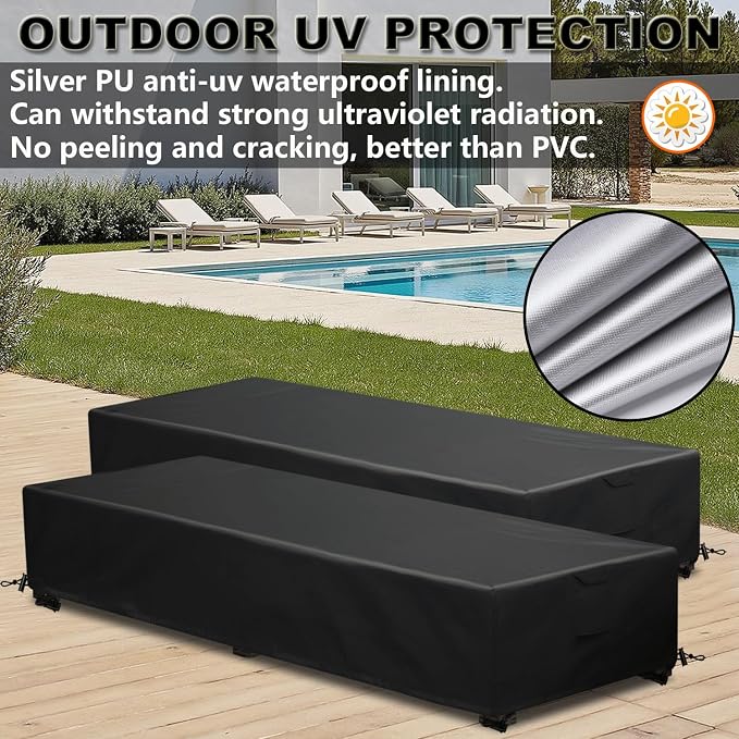 Waterproof Patio Lounge Chair Cover 2 Pack Outdoor Chaise Lounge Covers 600D - Image 5