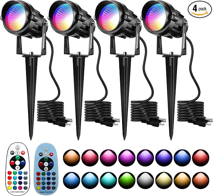 Halloween Christmas Outdoor Spotlights, 12W RGBW Colors Changing Landscape by UPONELED