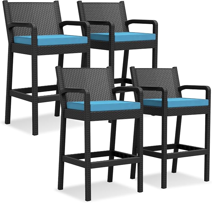 Outdoor Bar Stools Set of 4, Wicker Bar Chair by RELJOFUM
