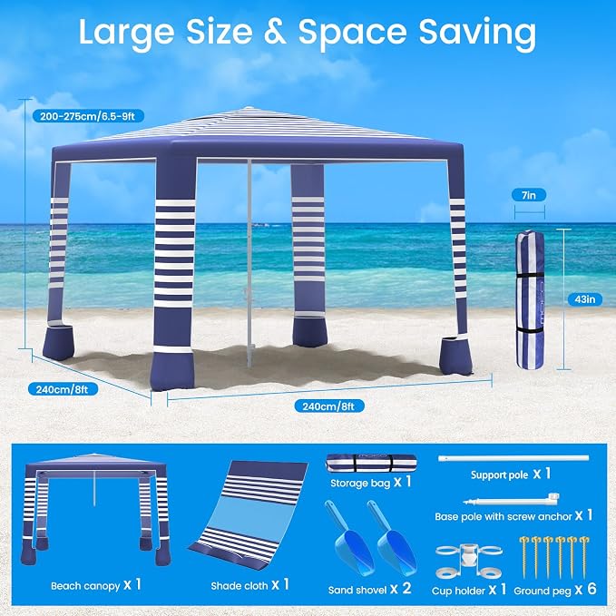 MoKo Beach Cabana, UPF 50+ Protection Easy Setup Beach Tent Sun Shelter - Image 7