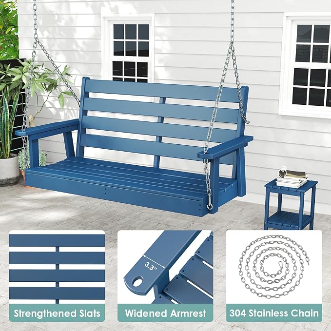 IVY&LANE Outdoor Porch Swing | HDPE Plastic | 2-Person | Hanging Bench Swings | - Image 4
