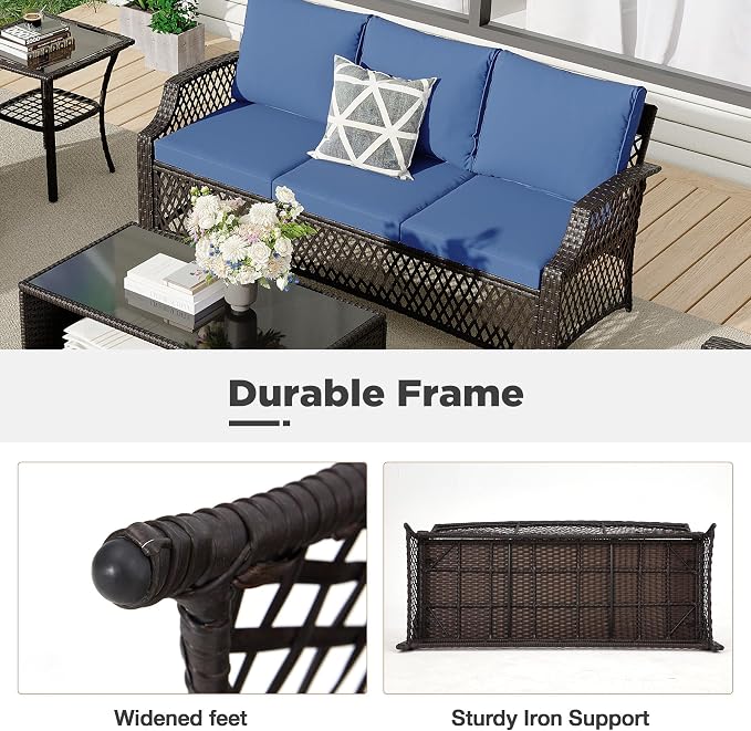 HOMREST 7 Piece Patio Furniture Set, Wicker Outdoor Conversation Sofa Set - Image 8