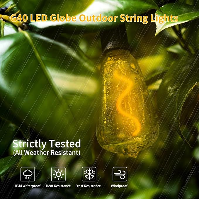 30FT LED Outdoor String Lights Waterproof, 2200K ST38 LED Globe Outdoor Lights - Image 2