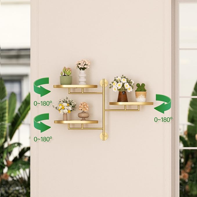 Window Rotating Plant Stand Shelf Indoor Gold Metal Floating Shelves 3-Tier - Image 6