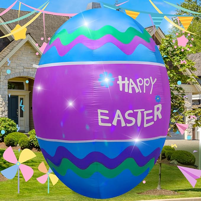 6FT Easter Egg Inflatable Outdoor Yard Decoration Build-in LED Lights, Colorful - Image 4