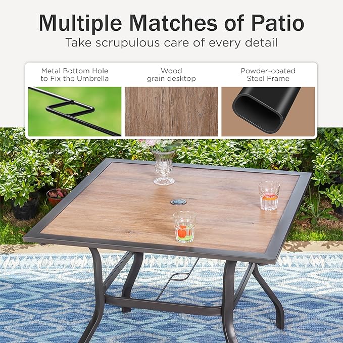 PHI VILLA 37" x 37" Patio Dining Table Outdoor Dining Furniture Umbrella Table - Image 5