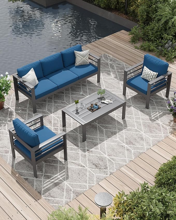 AECOJOY Aluminum Patio Furniture Set, 5 Seats Modern Outdoor Furniture by AECOJOY