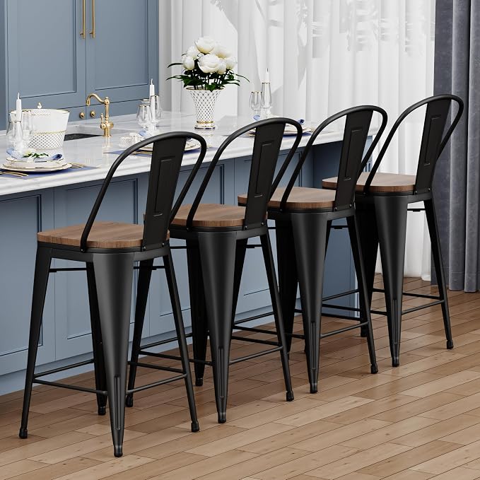 Yongqiang 30 inch Bar Stools Set of 4 Black Metal Bar Height Stools Modern - Image 8