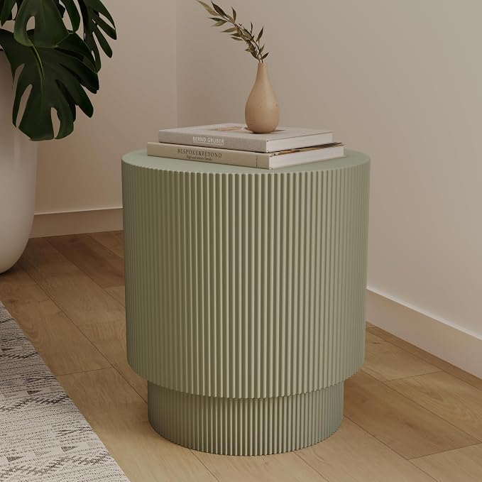 LeisureMod Modern Side Table Round Fiberstone Top Accent End Table - Image 2