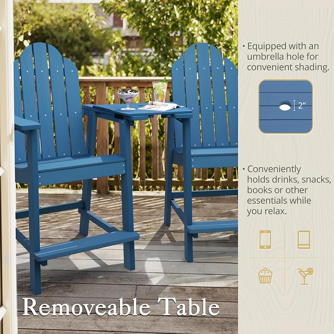 LUE BONA Tall Adirondack Chair Set of 4, All Weather HDPS Bar Height Chairs - Image 3
