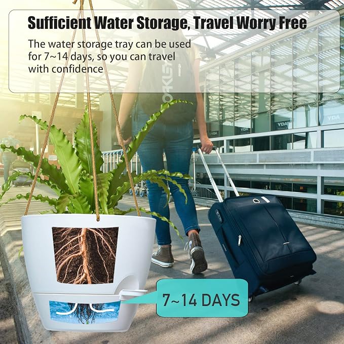 10 Inch Self Watering Hanging Pots, 2 Pack Hanging Planters - Image 3