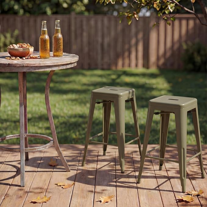 Shahoo 24 Inches Metal Bar Stools Counter Height Stackable Backless Stools - Image 8