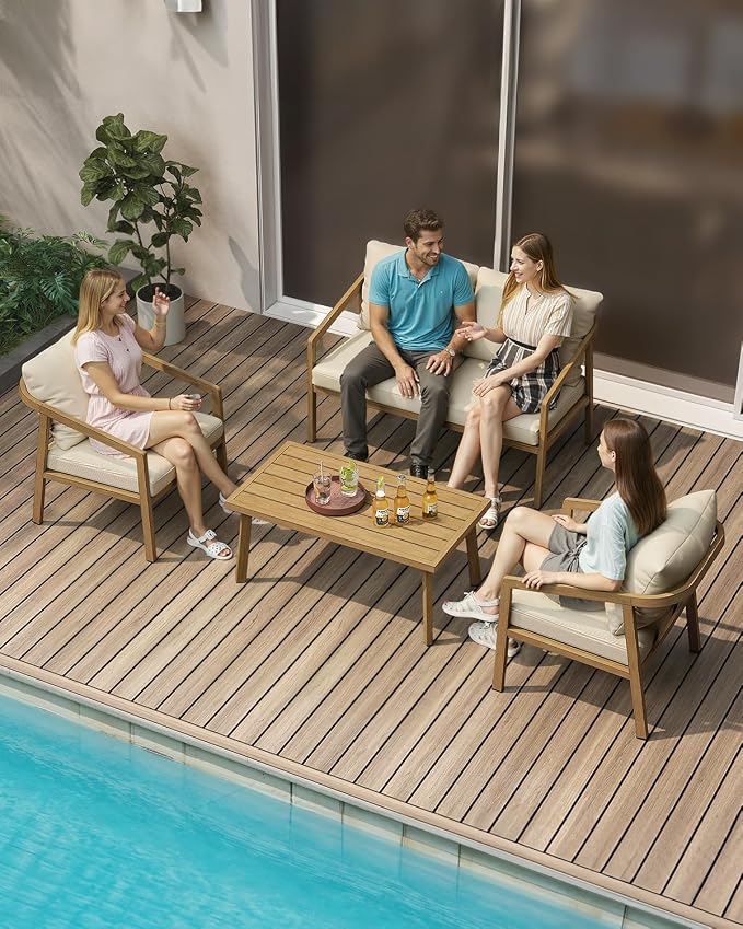 Patio Coffee Table, Never-Rust Aluminum Outdoor Coffee Table - Image 4