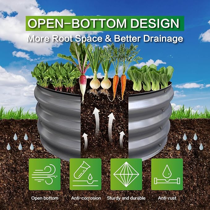 GARDMAX 2 Pack 2x2x1FT Galvanized Round Raised Garden Bed Kit, Metal Planter - Image 3