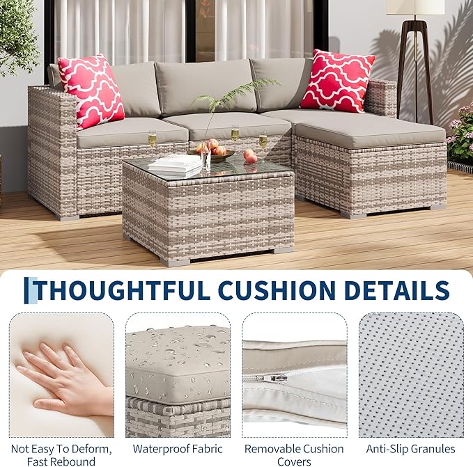 GAOMON 5-Piece All-Weather Patio Furniture Set, Convertible Outdoor Sectional - Image 4