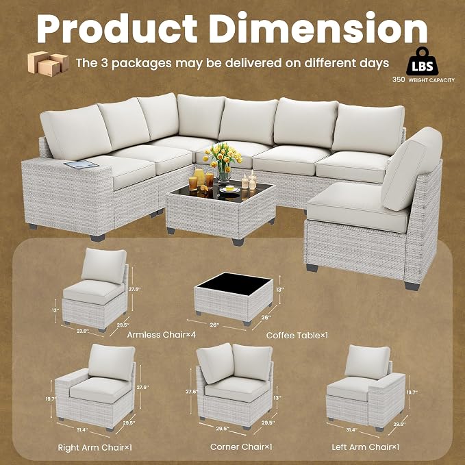 8 Piece Outdoor Patio Furniture Set, Outdoor Sectional Furniture, Rattan & - Image 7