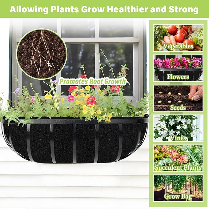 Riare 6 Pack 24 Inch Black Felt Window Box Liners- Fabric Trough Planter Basket - Image 6