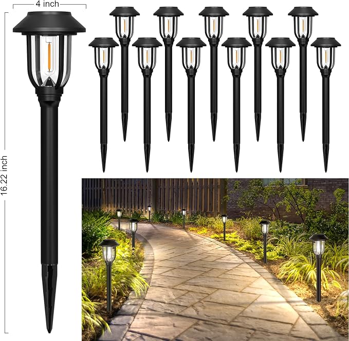 12 Pack Solar Lights Outdoor, 6000K Bright Solar Pathway Lights - Image 3
