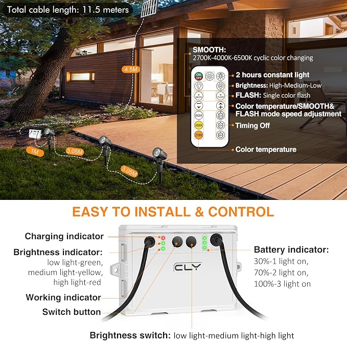 CLY Solar Landscape Spotlights, Solar Lights Outdoor IP66 Waterproof, Remote - Image 7
