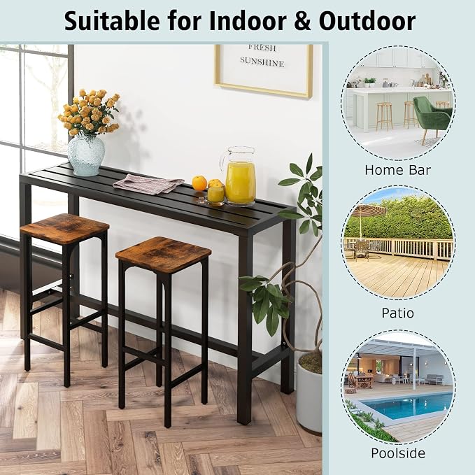 COSTWAY Outdoor Bar Table 55-inch Wide, Narrow Counter Height Dining Table - Image 5