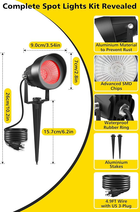 T-SUN Red Spotlight Outdoor, Waterproof LED Landscape Lighting - Image 3