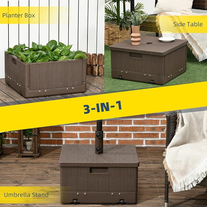 Outsunny 3-in-1 Outdoor Umbrella Base, Coffee End Table, Planter Box - Image 4