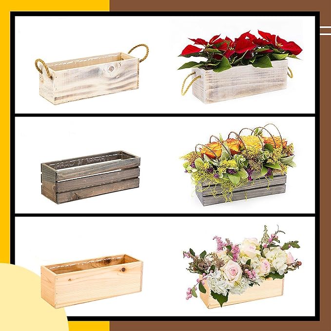Wooden Planter Box with Handle I Rustic Whitewash I Plastic Liner l Garden - Image 9