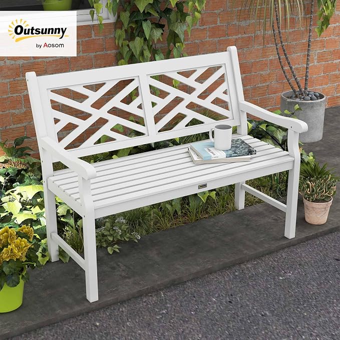 Outsunny Outdoor Garden Bench, Wooden Frame Patio Bench - Image 2