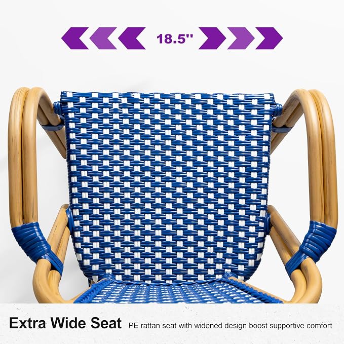 PURPLE LEAF French Bistro Armchairs Set of 4 Hand-Woven Wicker Rattan - Image 8