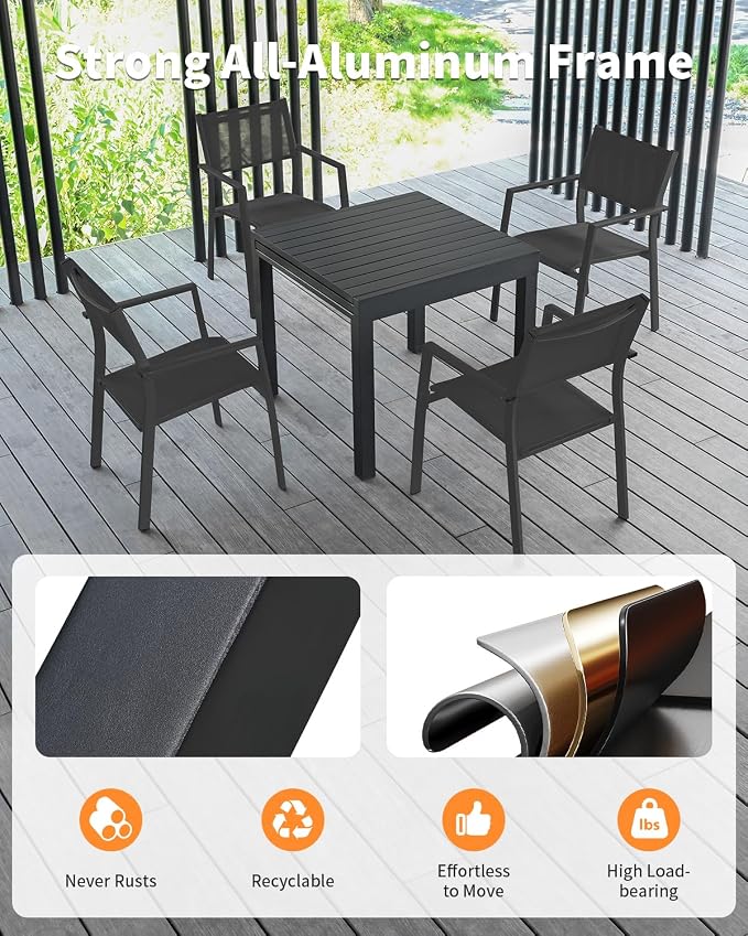 5 Pieces Outdoor Dining Set, Never-Rust Aluminum Expandable Patio Dining Table - Image 7