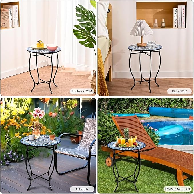 Metal Round Side Table, Weather Resistant Patio Accent Table - Image 7