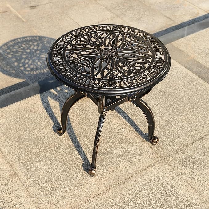 Cast Aluminum Outdoor Side Table, All Weather Round Small Coffee Table - Image 7