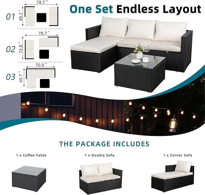 SUNLEI 3-Piece Patio Sectional Sofa, Patio Furniture Set - Image 3