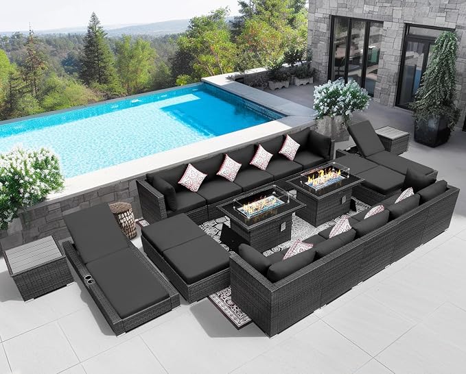 NICESOUL 20 Piece Extra Large Patio Furniture Set w/Fire Pit Table & Chaise - Image 2