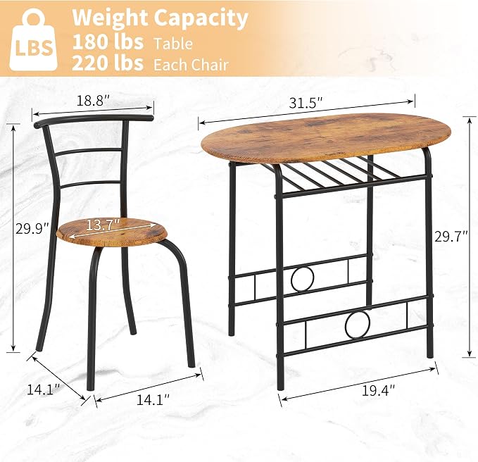 VECELO 3-Piece Dining Table Set - Image 5