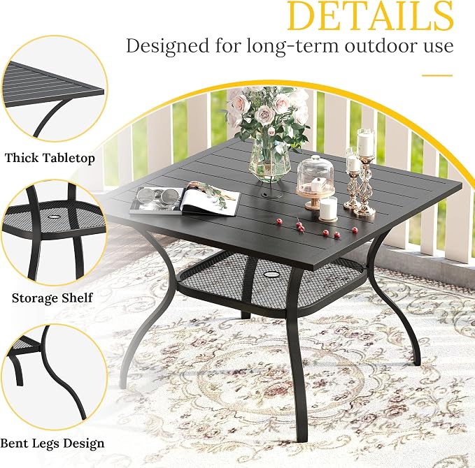 VICLLAX 5 Pieces Patio Dining Set, Outdoor Furniture Set Includes 1 Square - Image 5