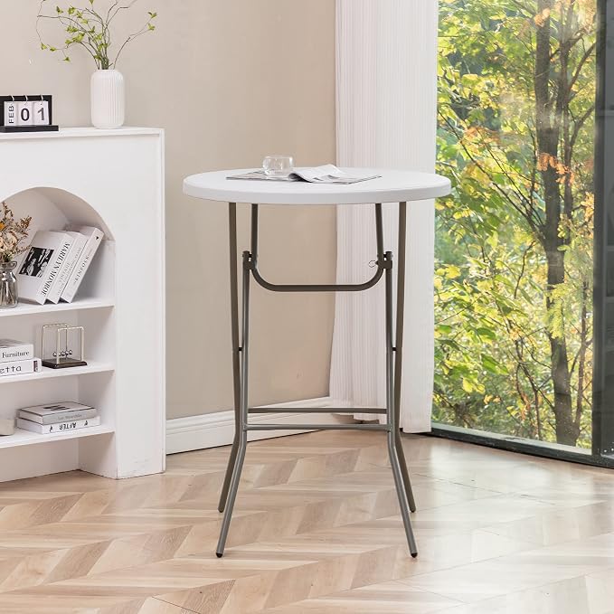 BTExpert 32" Round 43" Bar Height White Granite Plastic Folding Table Portable - Image 7