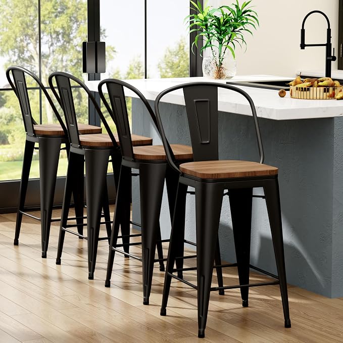 Aklaus Metal Bar Stools Set of 4, 24 inch Barstools Counter Height BarStools - Image 8